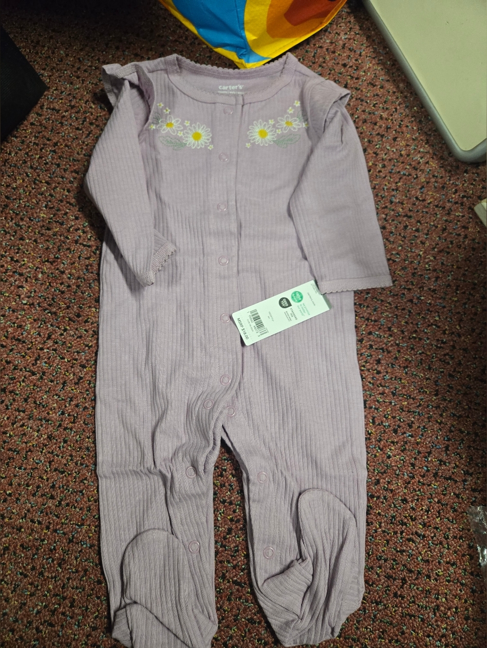 Carter's Lilac Ribbed Daisy Footed Pajamas